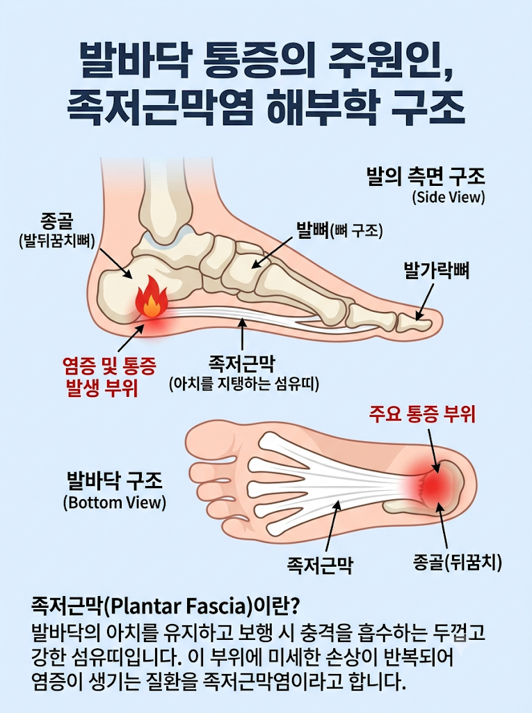 아침 첫걸음 발바닥통증, 족저근막염 원인부터 치료·예방법 총정리