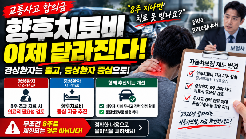 자동차보험 향후치료비 제도 변경, 교통사고 합의금 어떻게 달라질까?