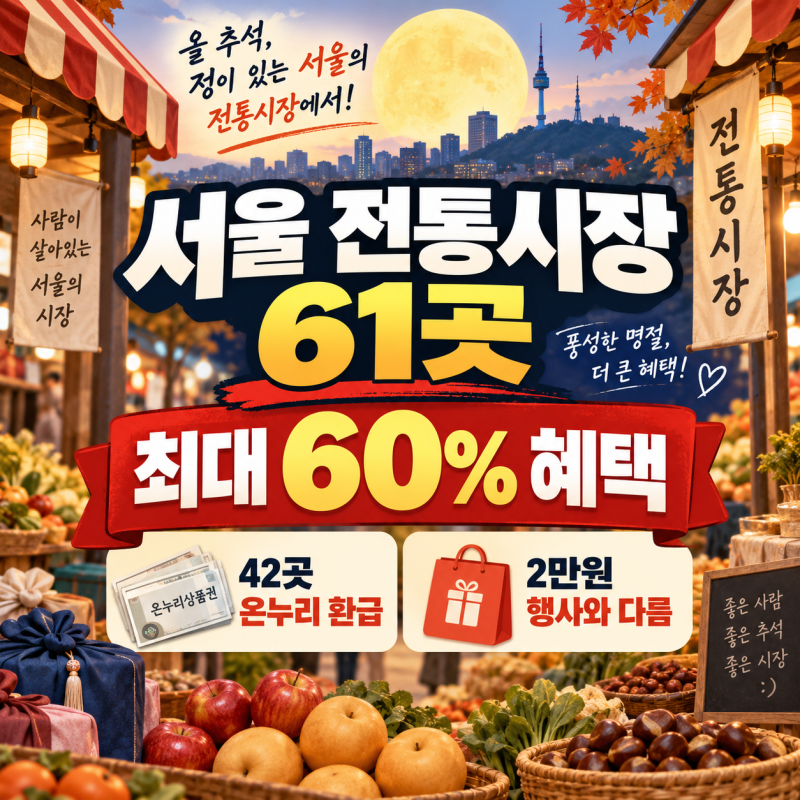 서울 전통시장 61곳 최대 60% 혜택｜42곳 온누리 환급, 2만원 행사와 다릅니다