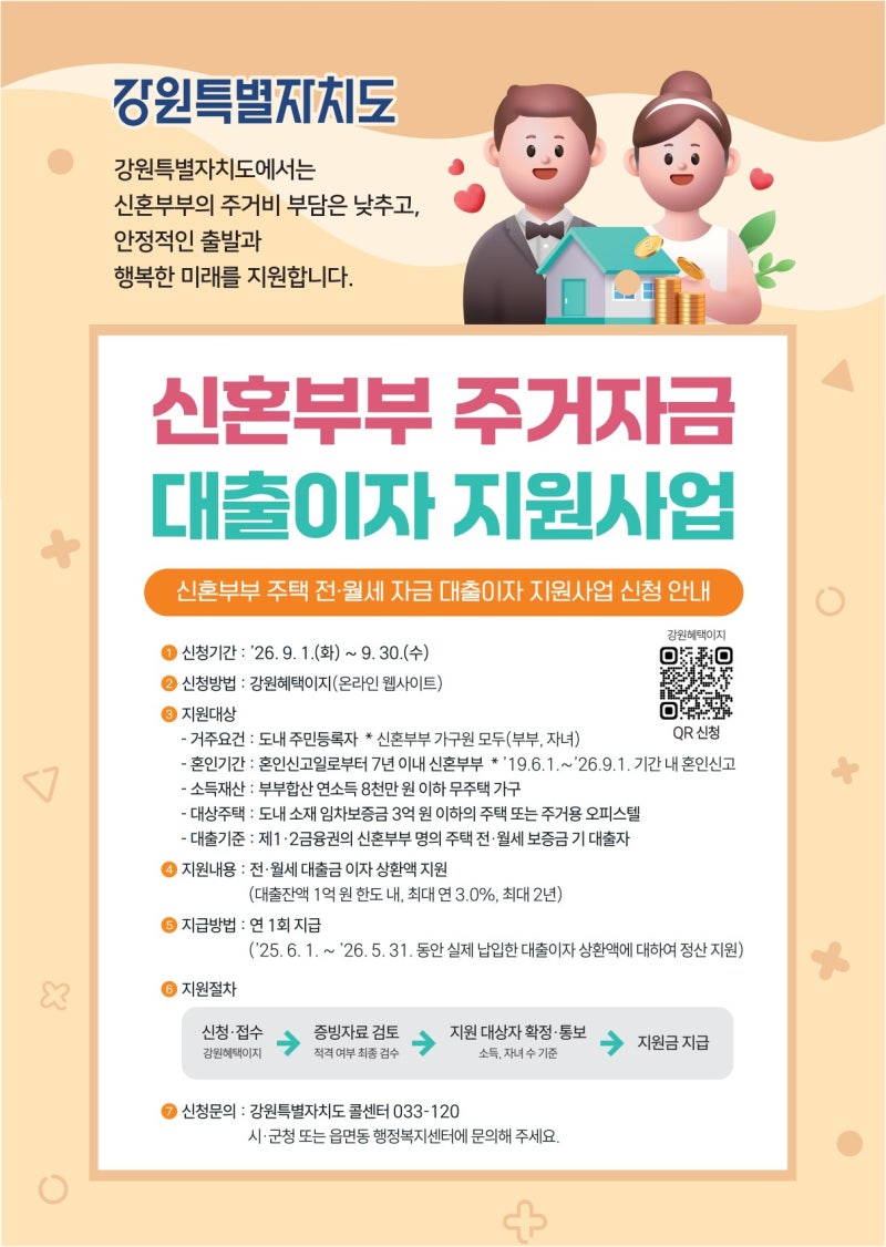 2026 강원 신혼부부 전월세 대출이자 지원 2차 모집｜최대 300만 원·신청 조건 총정리