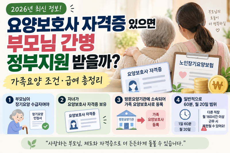 요양보호사 자격증 있으면 부모님 간병 정부지원 받을 수 있을까? 가족요양 조건·급여 총정....