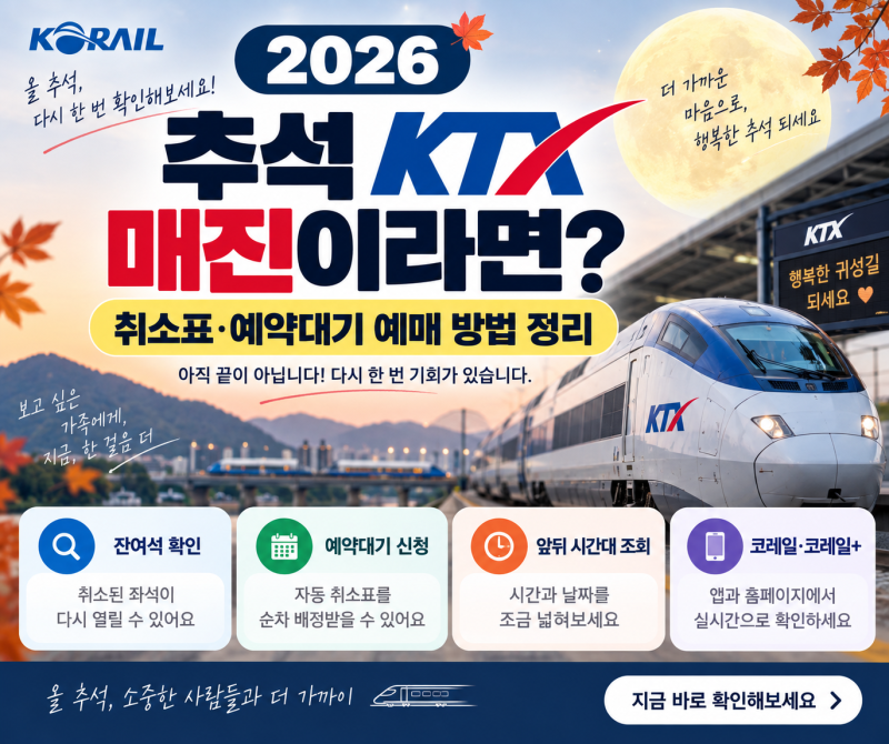 추석 KTX 매진이라면? 2026 취소표·예약대기 예매 방법 정리