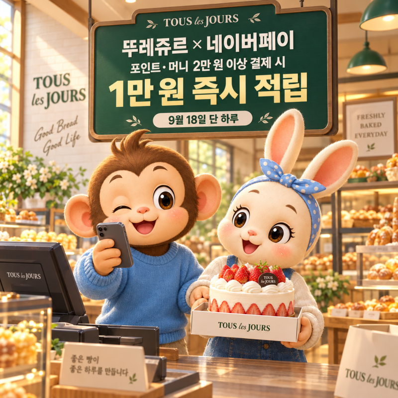 뚜레쥬르 네이버페이 9월 18일 혜택｜2만 원 결제 시 1만 원 적립 조건
