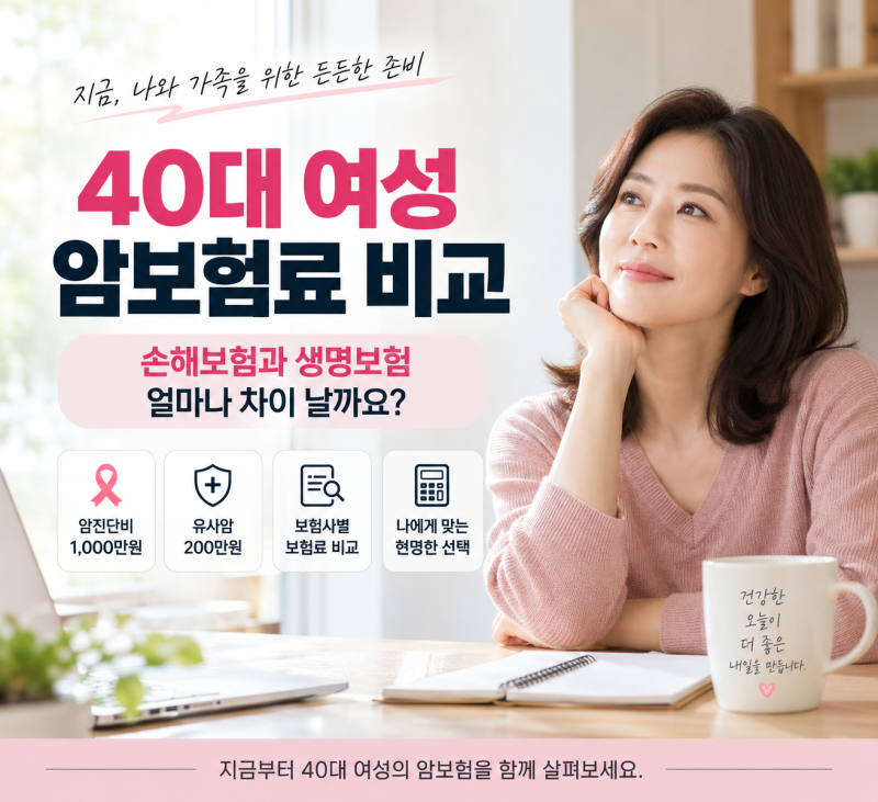 40대 여성 암보험료 비교, 손해보험과 생명보험 얼마나 차이 날까요?