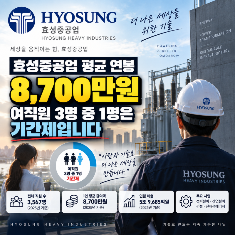 효성중공업 평균 연봉 8700만원, 여직원 3명 중 1명은 기간제입니다