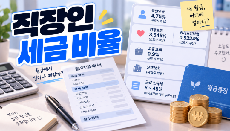 직장인 세금 비율 얼마나 떼일까? 월급에서 빠지는 세금·4대보험 정리