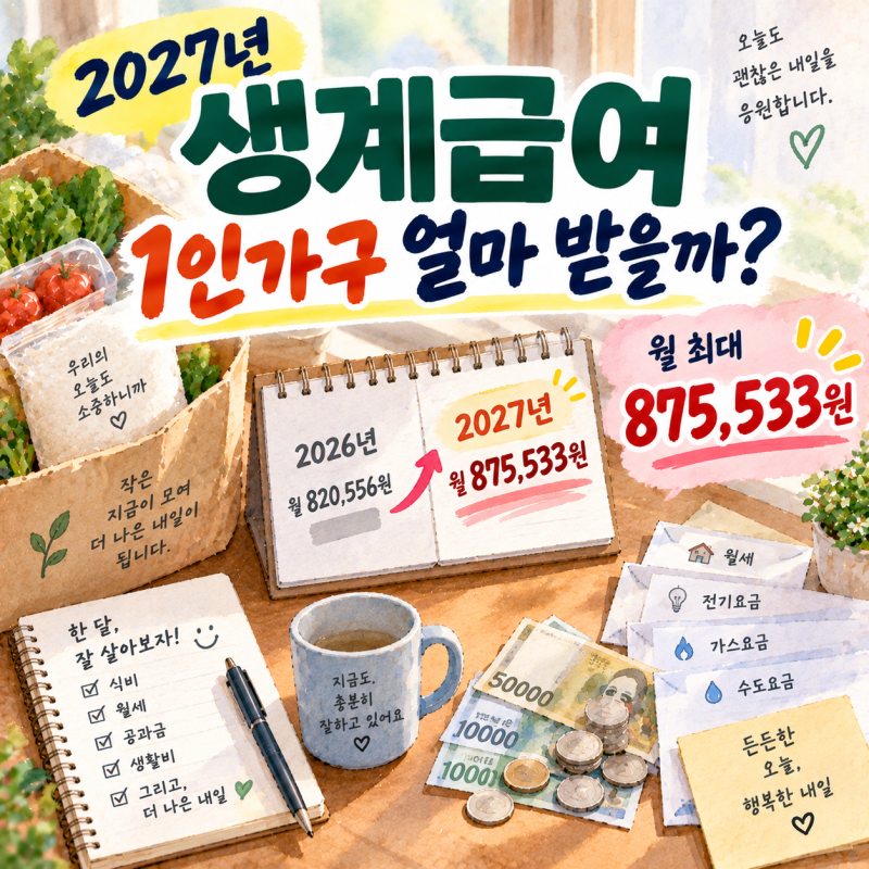 2027년 생계급여 인상 확정, 1인가구 얼마 받을까?
