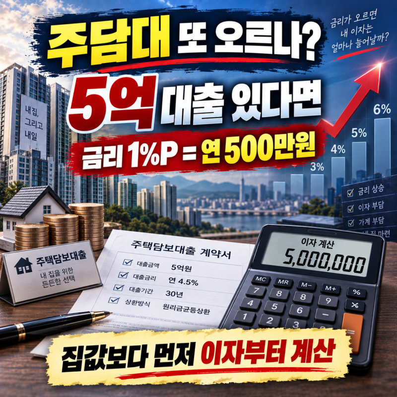 금리 또 오른다? 주담대 어떻게 달라지나, 5억 대출 이자 계산해보니
