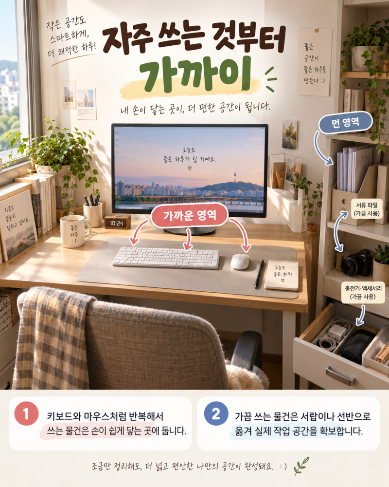 작은 방 책상 정리, 수납함보다 먼저 자주 쓰는 물건부터 배치해 보세요
