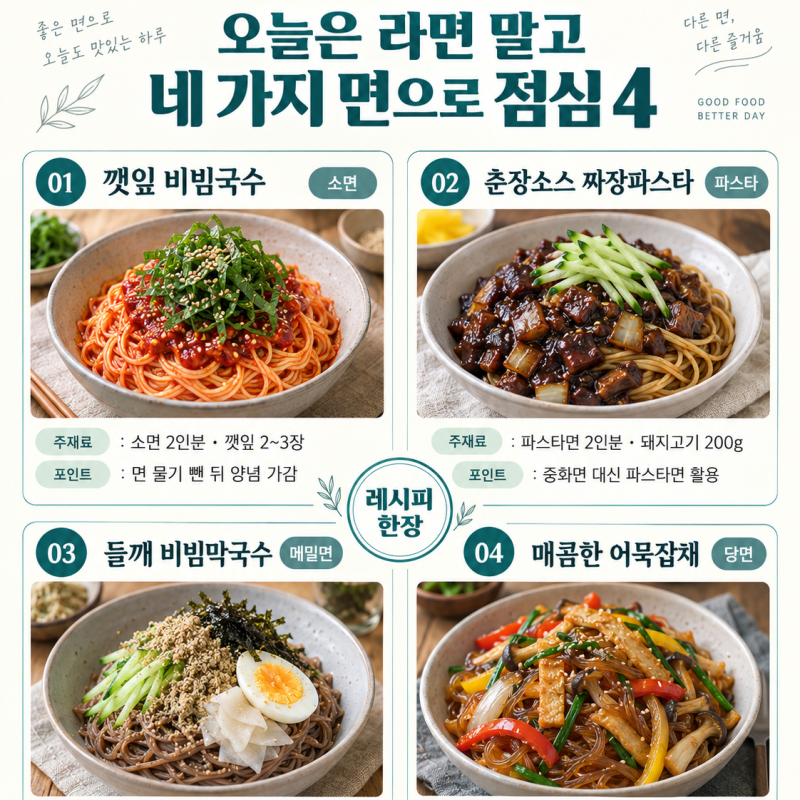 점심에 라면만 끓였다면소면·메밀면·당면·파스타 4가지