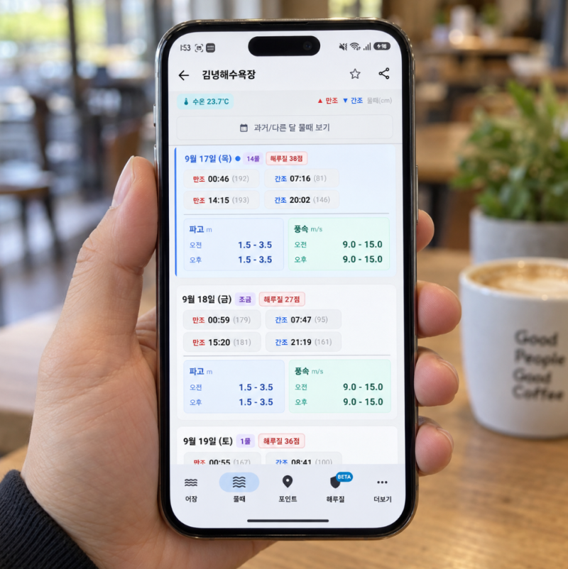 제주 김녕 해수욕장 만조 간조 시간 확인