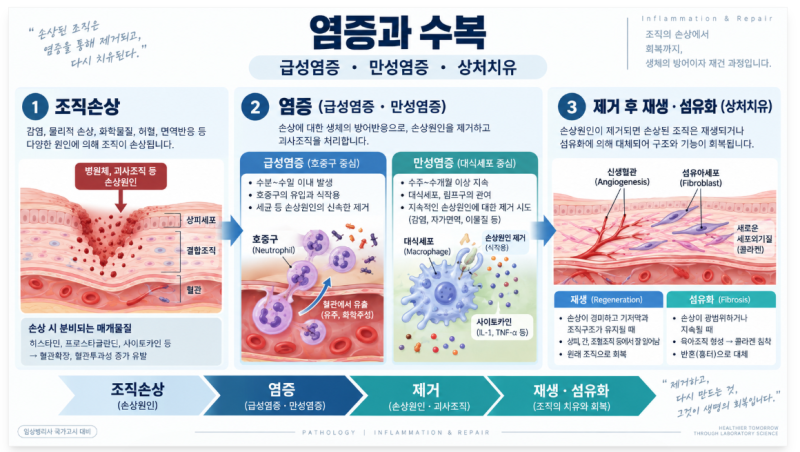 임상병리사 국가고시 조직병리학 핵심정리 3｜병리학: 염증과 수복｜급성·만성염증과 상처....