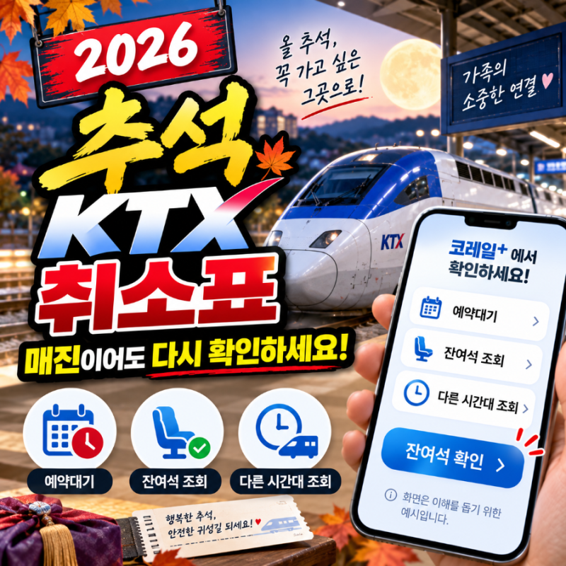 2026 추석 KTX 취소표 확인 방법｜매진 승차권 예약대기·잔여석 조회 총정리