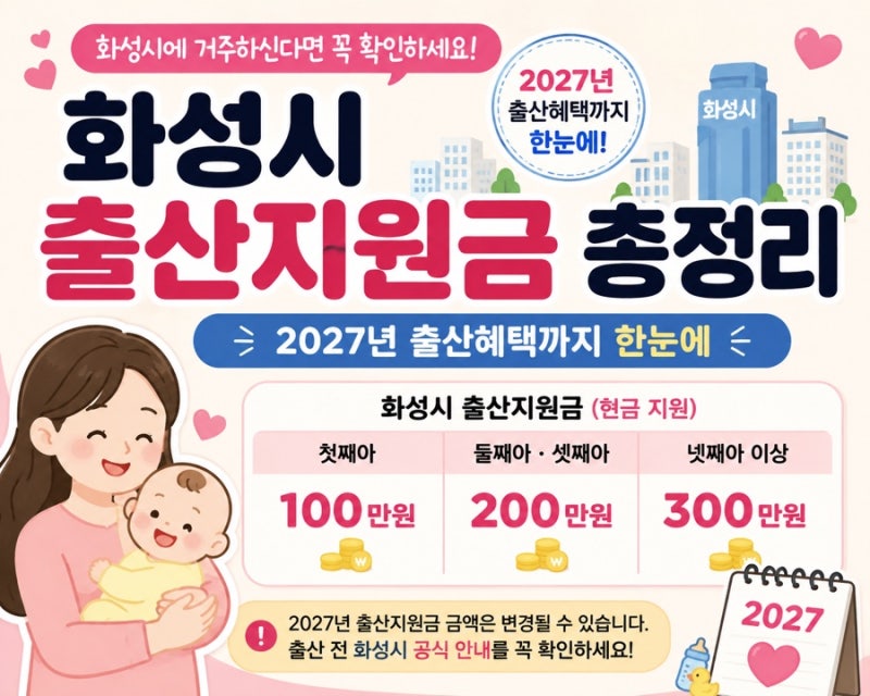 화성시 출산지원금 총정리｜2027년 출산혜택