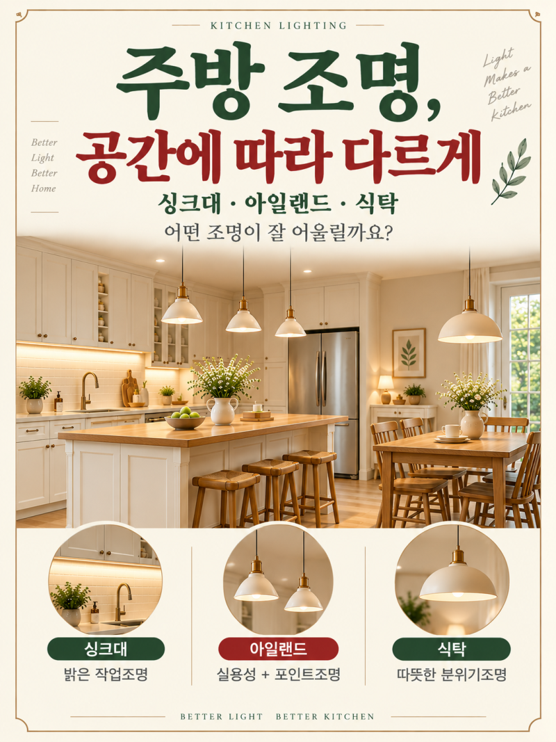 주방 조명 싱크대, 아일랜드 앞, 식탁 앞엔 어떤 조명...?