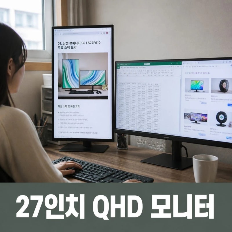 삼성 세로 모니터 뷰피니티 S6 LS27F610 27인치 QHD 100Hz 세로 피벗 모니터 스펙 정리