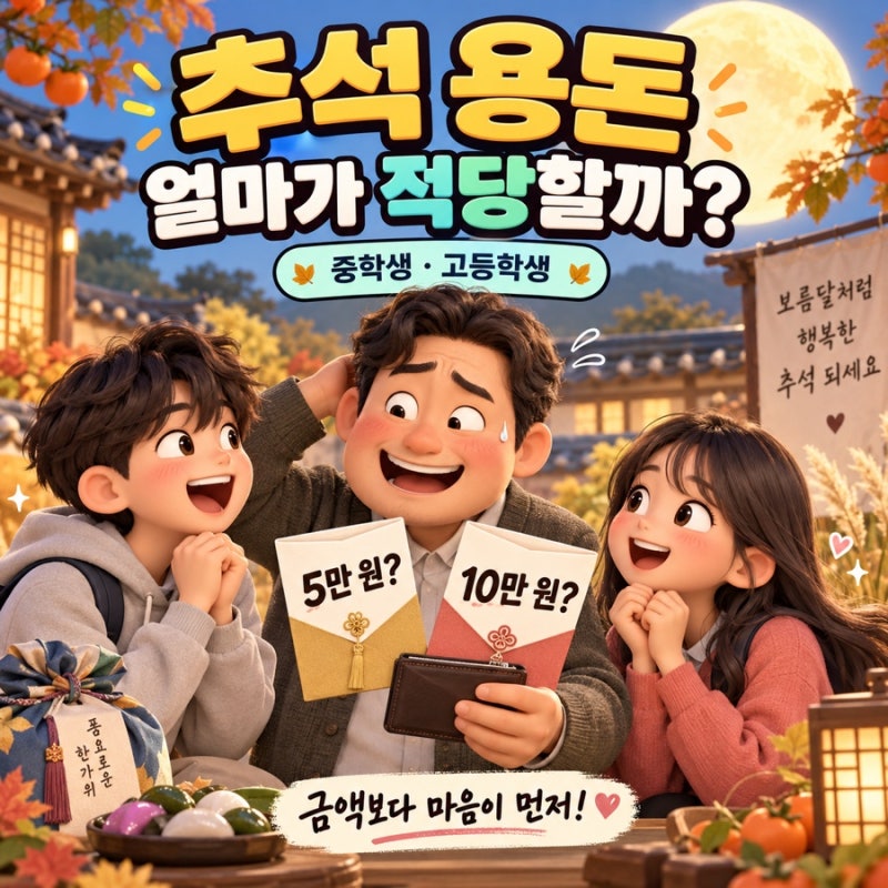 중학생·고등학생 추석 용돈, 얼마가 적당할까? 5만 원과 10만 원 사이