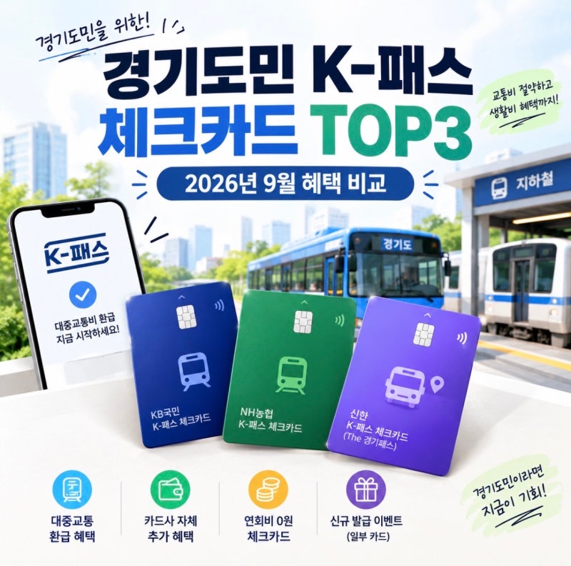 경기도민 K-패스 체크카드 모두의카드 추천 TOP3｜2026년 9월 기준 혜택 비교