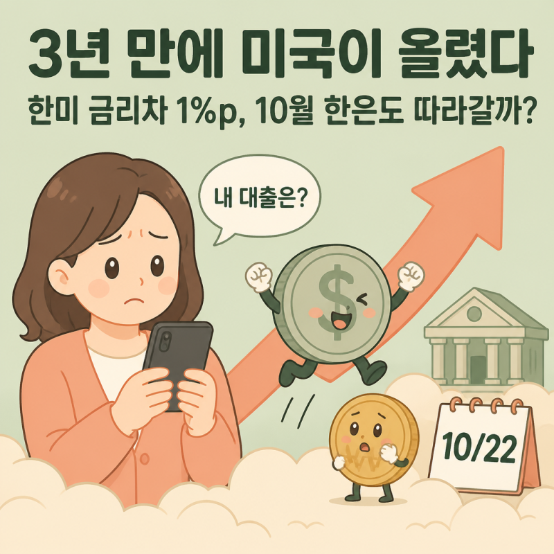"3년 만에 미국이 올렸다" 한미 금리차 1%p, 10월 22일 한은도 따라갈까?