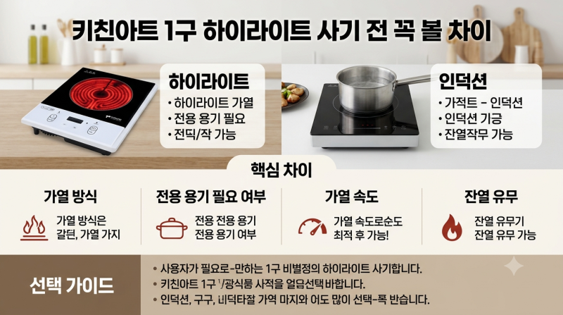 자취방 미니 인덕션 알아보다 키친아트 1구 하이라이트 전기레인지로 정착한 이유