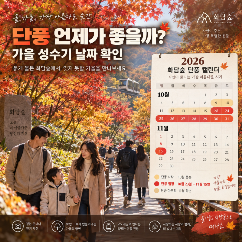 화담숲 단풍시기 2026, 절정 언제일까? 예약·모노레일·10월 11월 총정리
