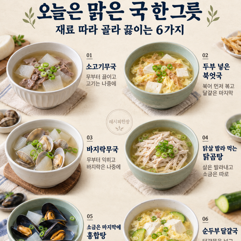 추석 저녁은 맑은 국물로 — 소고기무국·북엇국·순두부국 등 6가지