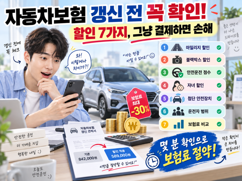 자동차보험 갱신 전 꼭 확인해야 할 할인 7가지, 그냥 결제하면 손해입니다