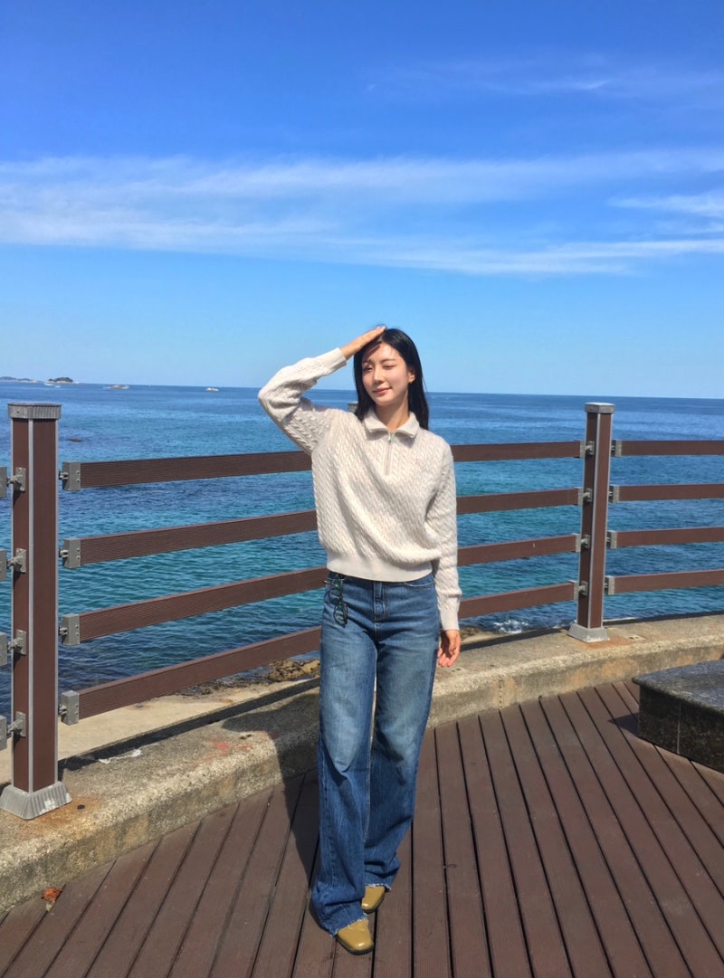 HAZZYS 헤지스의 부드러운 데일리 니트 추천 케이블 반집업 풀오버