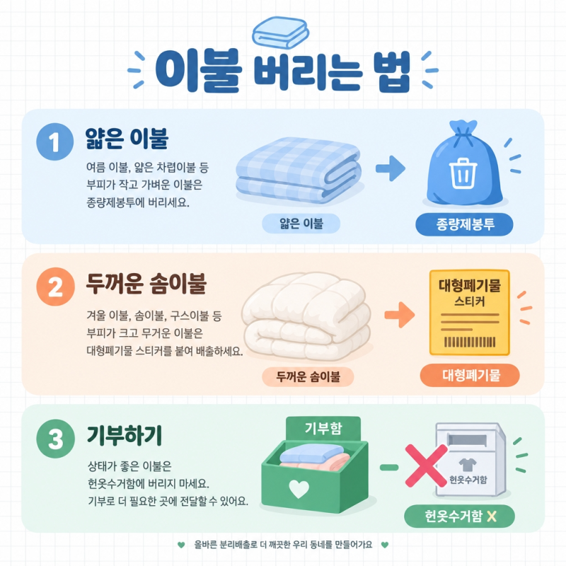 이불 버리는 방법, 종량제봉투 vs 스티커 이렇게 갈려요
