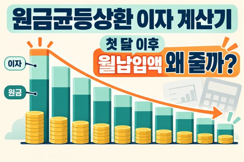 원금균등상환 이자 계산기, 첫 달 이후 월납입액이 줄어드는 기준
