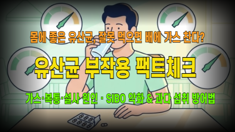 유산균 부작용 총정리: 가스·복부 팽만·설사(다이오프 현상)부터 SIBO 악화 & 면역저하자 패....