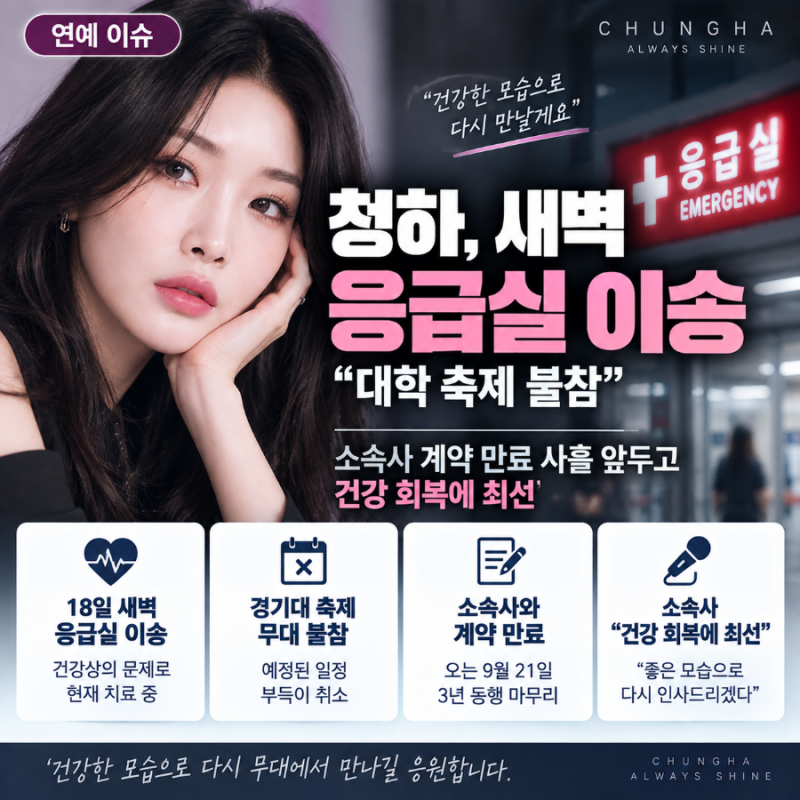 청하 새벽 응급실 이송…대학 축제 무대 취소, 소속사 계약 만료 사흘 앞두고 무슨 일
