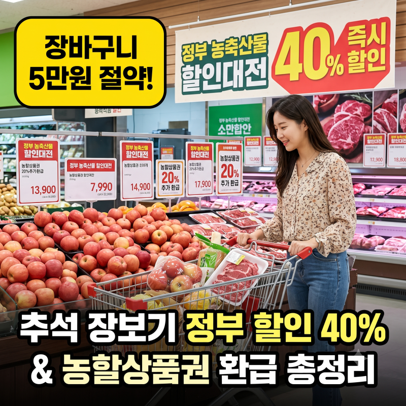 "추석 장보기 마트 그냥 가면 5만원 날립니다" 2026 추석 농축수산물 40~50% 정부 할인쿠폰 & 농....