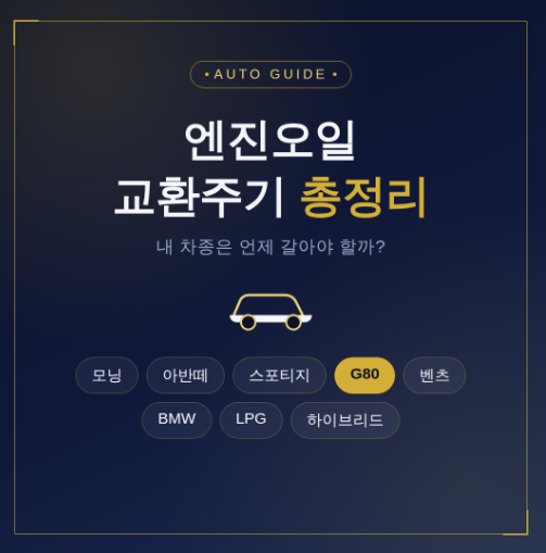 엔진오일 교환주기 총정리 | 모닝·아반떼·스포티지·G80·벤츠·BMW·LPG·하이브리드까지