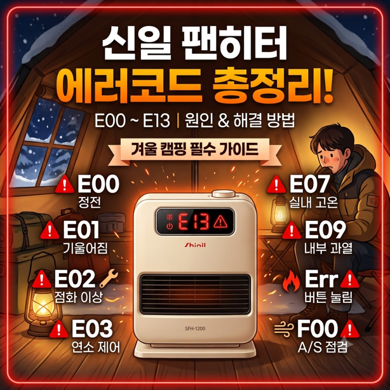 신일 팬히터 고장 에러코드 총정리｜E00 E01 E02 E03 E07 E09 E13 원인과 해결방법