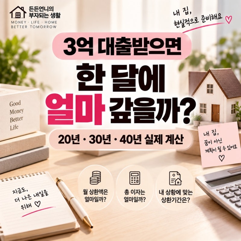 3억 대출받으면 한 달에 얼마 갚을까? 20년·30년·40년 실제 계산