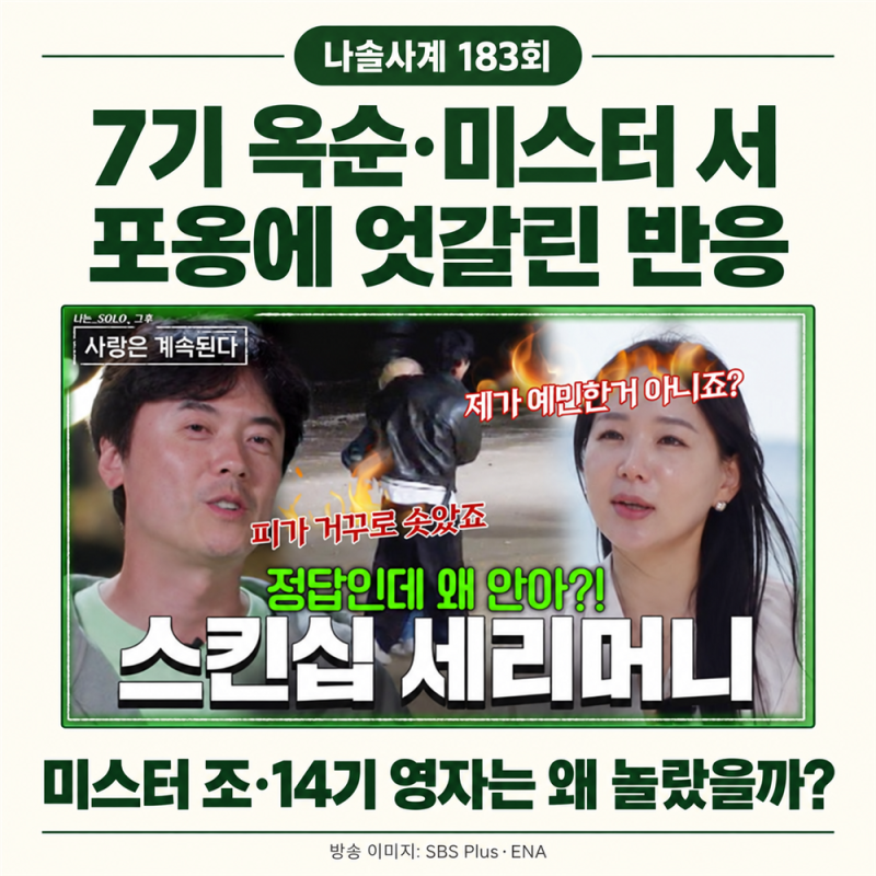 나솔사계 183회 7기 옥순·미스터 서 포옹, 미스터 조·14기 영자 반응과 데이트권 결과