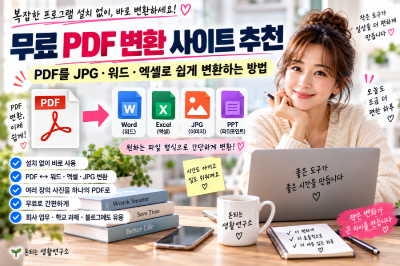 무료 PDF 변환 사이트 추천｜PDF를 JPG·워드·엑셀로 쉽게 변환하는 방법  메인 키워드