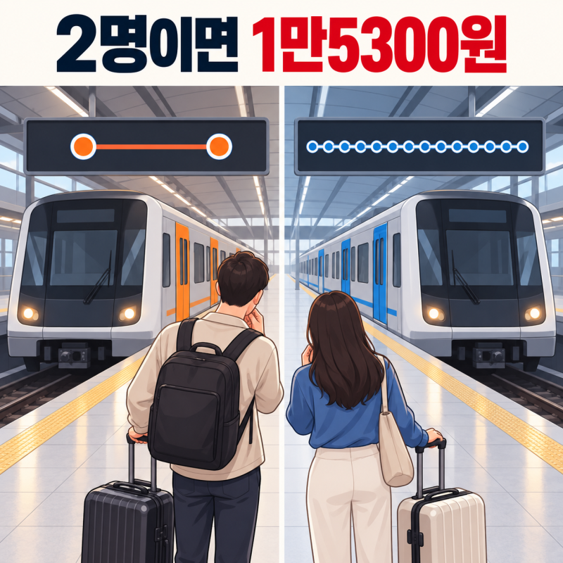 공항철도 직통열차 vs 일반열차, 2명이면 1만5300원 차이예요