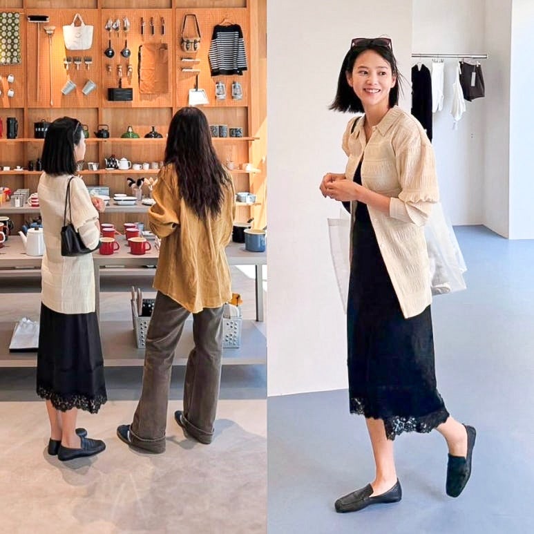 윤승아 인스타 속 가을 사복패션 정보, 아이보리 플리츠 셔츠 어디꺼?