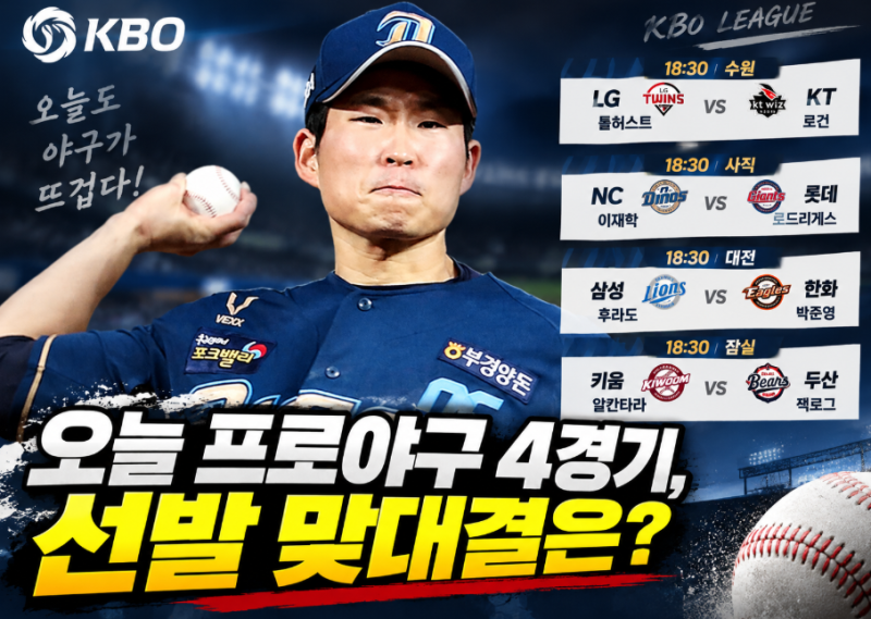 오늘 프로야구 경기 일정, 9월 18일 4경기 오후 6시 30분 시작…선발투수는?