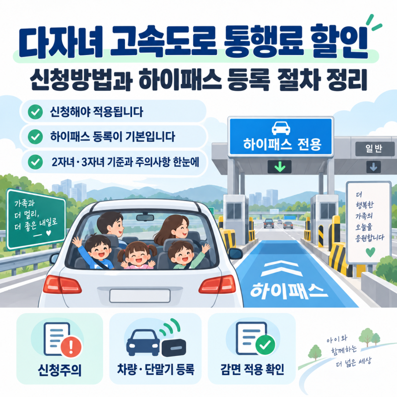 다자녀 고속도로 통행료 할인 신청방법과 하이패스 등록 절차 정리