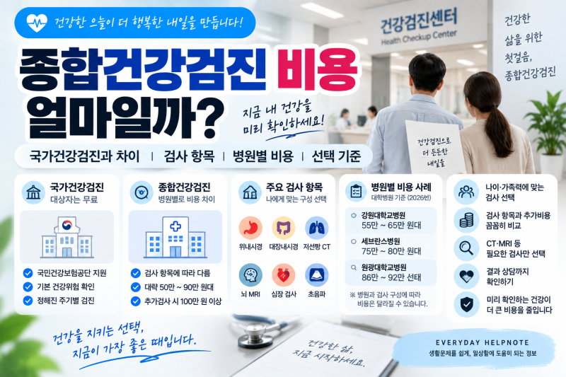 종합건강검진 비용 얼마일까?｜국가건강검진 차이와 검사 선택 기준