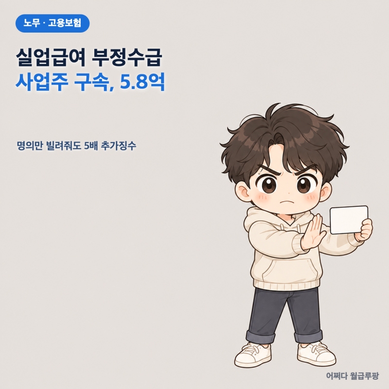 실업급여 부정수급 사업주 구속 5.8억 브로커 57명, 명의만 빌려준 근로자도 5배 추가징수다