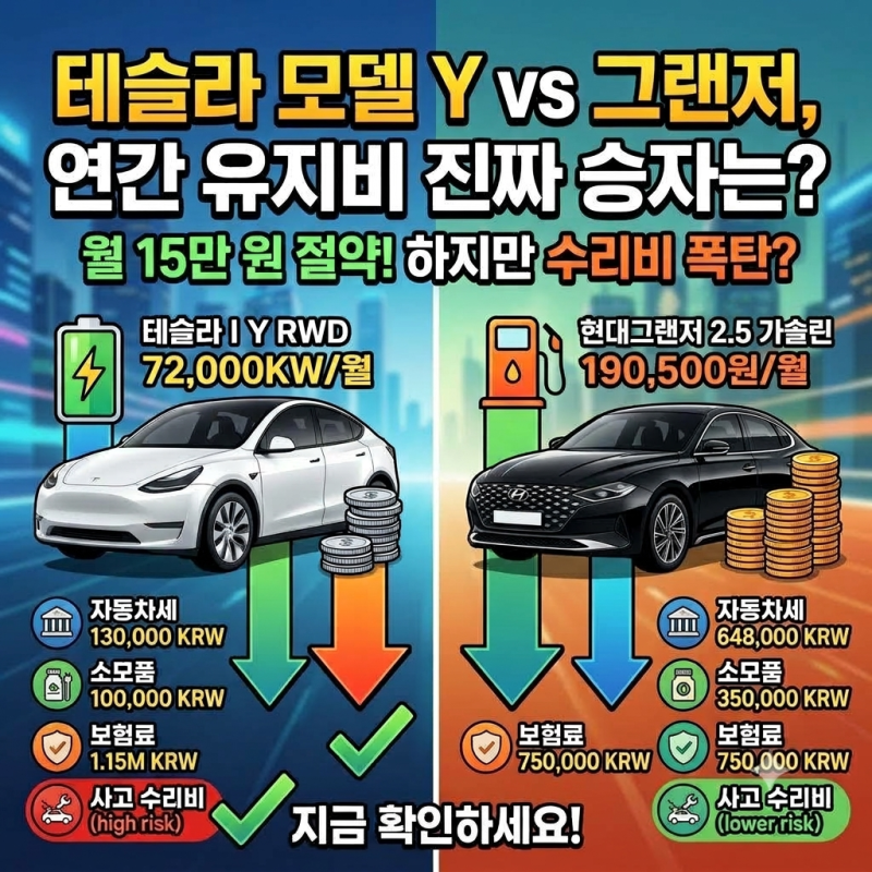 테슬라 모델 Y 연간 유지비 정말 그랜저보다 저렴할까
