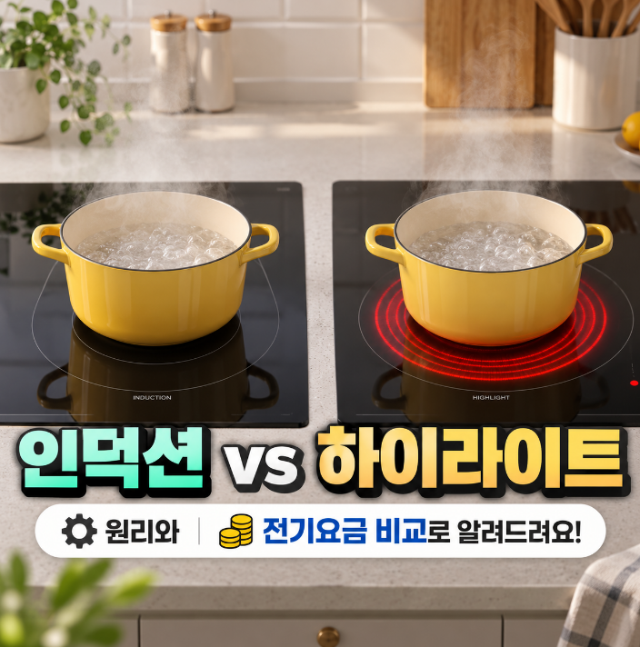 인덕션 원리와 전기요금 알아보기, 하이라이트와 뭐가 다를까?