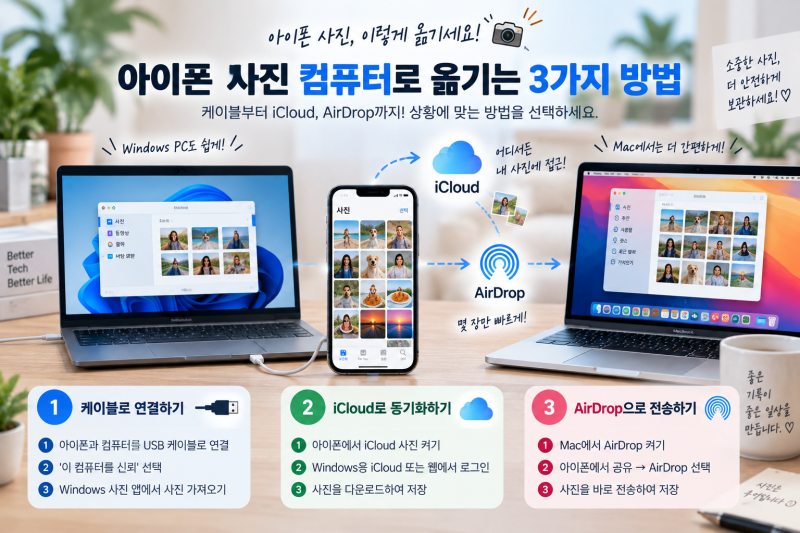 아이폰 사진 컴퓨터로 옮기는 방법, 케이블부터 iCloud까지