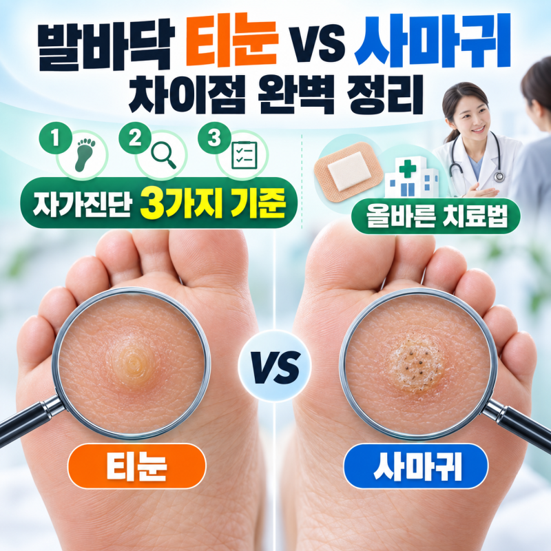발바닥 티눈 사마귀 차이점 완벽 정리: 자가진단 3가지 기준과 올바른 치료법