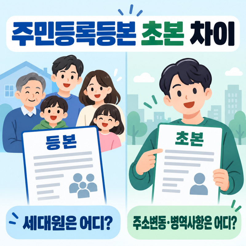 주민등록등본 초본 차이, 세대원·주소변동·병역사항은 어디에 나올까?