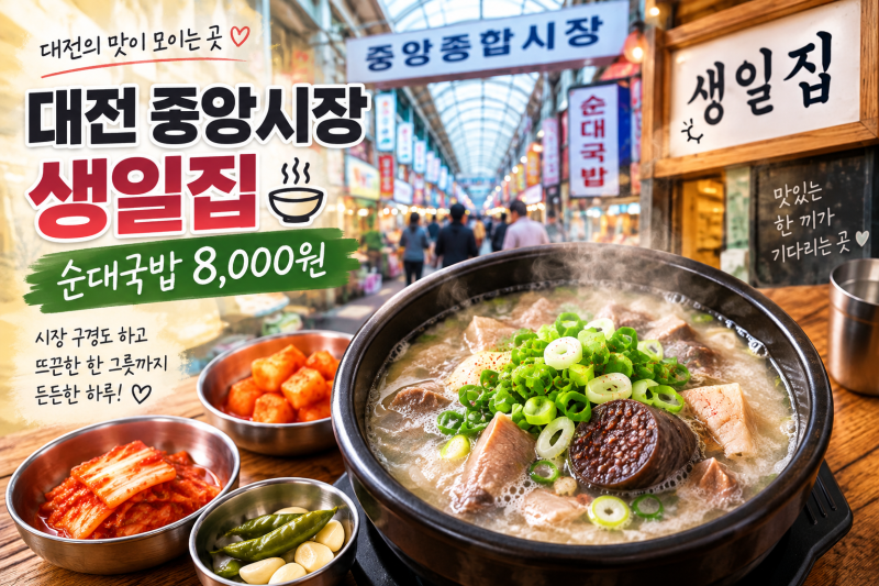대전 중앙시장 맛집 생일집 순대국밥 직접 먹어본 후기